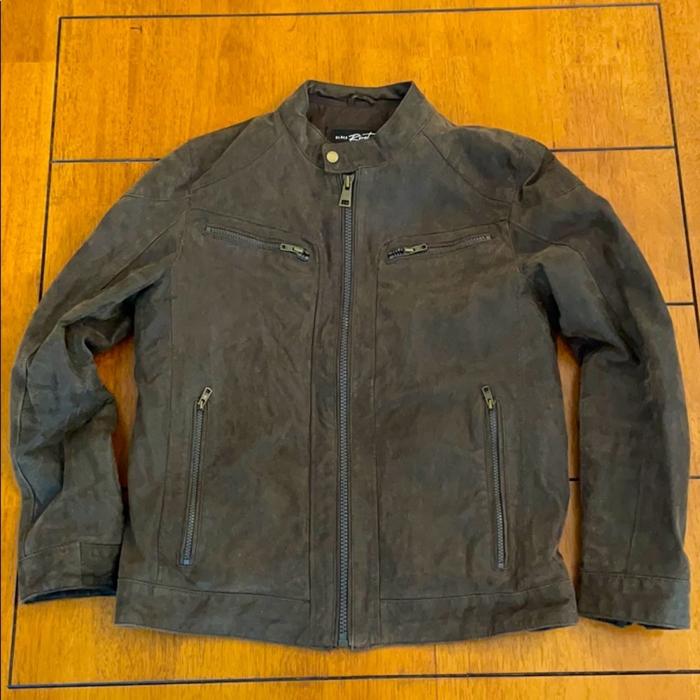 Black Rivet Suede Leather Jacket w/ Removable Hood